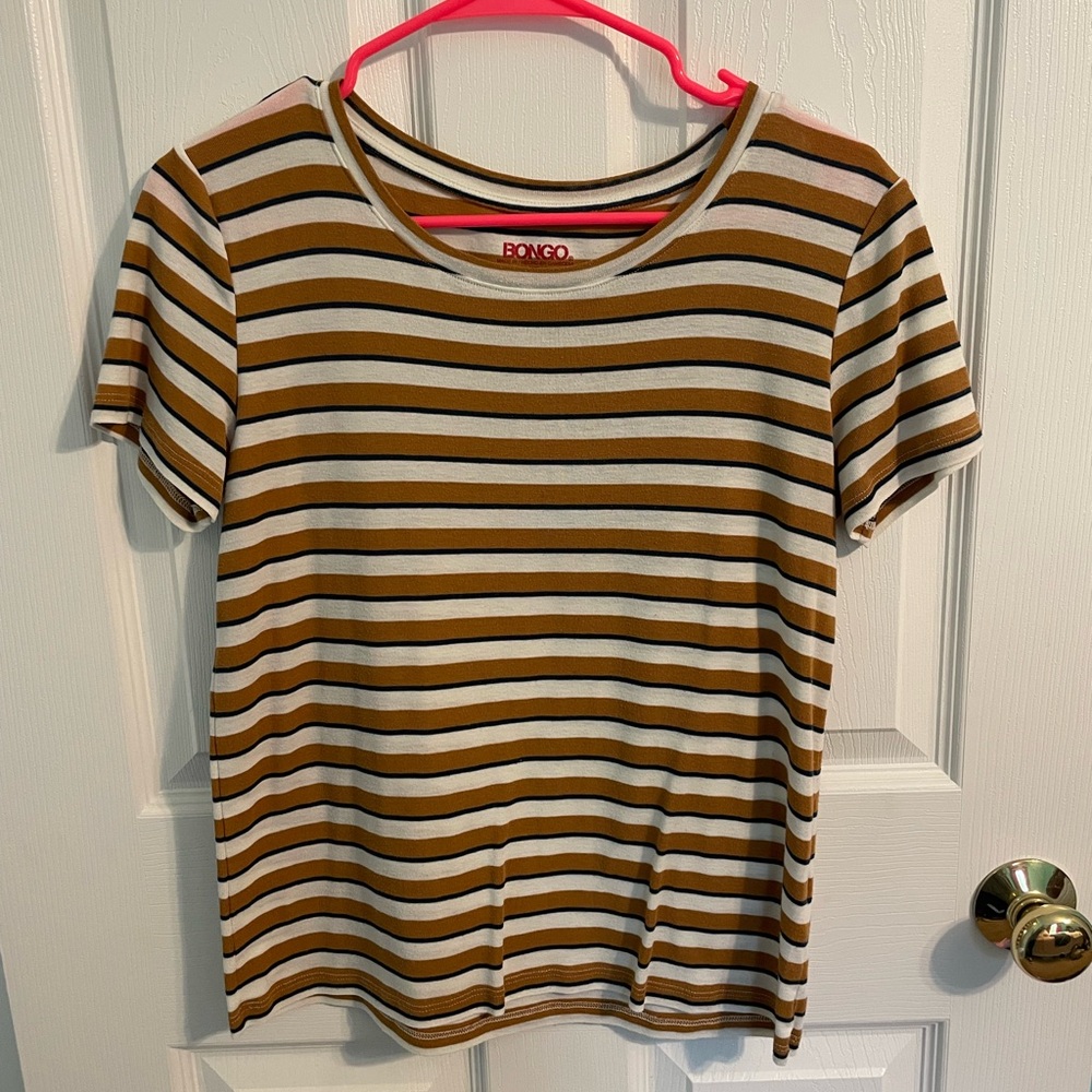 BONGO Brown and White Striped Top